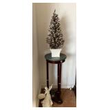 Marble-Top Side Table With Decorative Tree and Cer