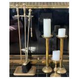 Brass Fireplace Tools Set and Brass Candle Holders