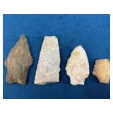 Four Stone Arrowheads in Various Sizes and Shapes