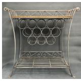 Metal Wine Rack With Wicker Top and Scrollwork