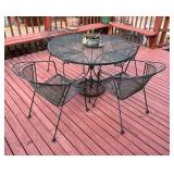 Wrought Iron Mesh Patio Table with Four Matching C
