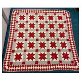 Handmade Red and White Star Pattern Patchwork Quil