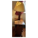Wooden Side Table with Attached Lamp