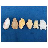 Six Stone Arrowheads in Various Colors