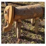 Handcrafted Wooden Elephant Sculpture with Log and