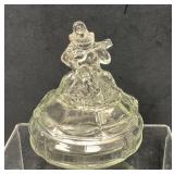Clear Glass Clown Figurine Lidded Candy Dish or Tr