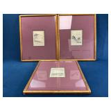 Three Japanese Woodblock Prints in Gold Frames