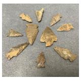 10 Stone Arrowheads Native American Points in Vari