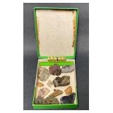 Mineral and Rock Specimens in Green Display Box