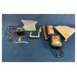 Items Including Transformer, Marbles, and Calligra