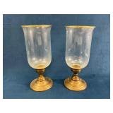 Hurricane-Style Brass and Glass Candleholders