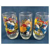 3 Smurf Character Collector Glasses with Scenes