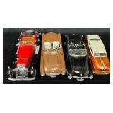 Four Die-Cast Model Cars Featuring Classic Designs