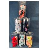 6 Ty Beanie Baby Bears in Cylindrical Cases