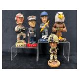 Five Military-Themed Bobbleheads with U.S. Army, U