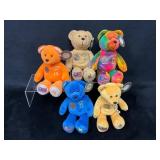 Five Ty Beanie Baby State Bears with Coins