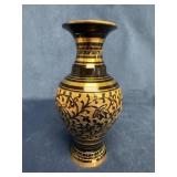 Brass Vase with Floral and Line Detailing