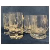 Two Pairs of Etched Glass Mugs With Animal Motifs