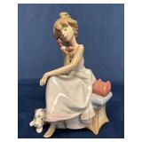 Lladro Figurine Woman Talking on Phone with Dog, M