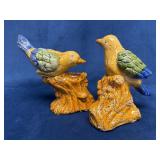 Rustic Ceramic Bird Figurines in Tiki Chic Style