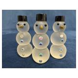 Three Bohemia Glass Frosted Snowman Figurines