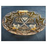 Amber Cut to Clear Footed Crystal Dish with Floral