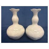 Meissen White Lotus Vases with Blue Crossed Swords