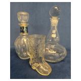 Two Decanters and a Libbey Glass Boot Mug