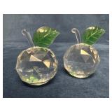 Crystal Apple Figurines with Green Leaves