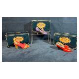 3 Willow Hall Shoe Figurines with Original Boxes