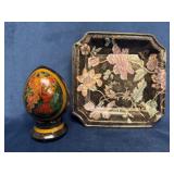 Hand-Painted Russian Wooden Egg with Stand and Dec