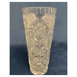 Cut Crystal Vase, 10 Inches Tall with Geometric an
