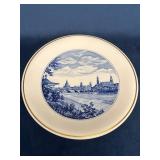 Meissen Plate with Blue Dresden Scene and Gold Rim