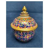 Benjarong Lidded Jar with Polychrome and Gilded De
