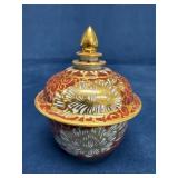 Benjarong Lidded Jar with Hand-Painted Design