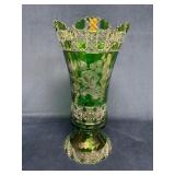 Large Emerald Cut-to-Clear Bohemian Glass Vase by
