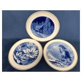 Three Meissen 10-Inch Plates with Blue Designs