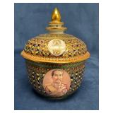 Benjarong Jar Featuring a Portrait of Thai King Ch