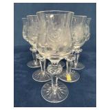 Six Meissen Crystal Cordial Glasses With Floral Et