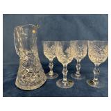 Cut Crystal Pitcher and Four Coordinating Glasses