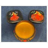 Hand-Painted USSR Metal Trinket Dishes and Wooden