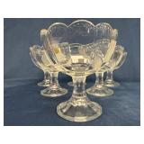 Six Bohemian Glass Dessert Coup Goblets with Flora