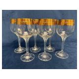 Six Bohemia Gold-Rimmed Wine Glasses With Etched L