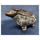 Chinese Bronze Ox Lidded Container with Intricate