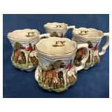 Four Crownford Mugs Featuring Hunting Scene with G
