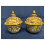 Hand-Painted Thai Benjarong Vessels With Lids