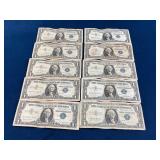 10 Series 1935 and 1957 $1 Silver Certificates
