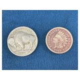 Two U.S. Coins: Buffalo Nickel and Indian Head Cen