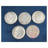 5 Silver Roosevelt Dimes (1946-1964)