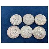 Six Franklin Half Dollars (1951-1957)